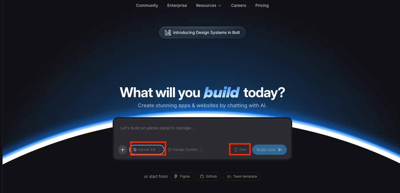bolt.new prompt screen